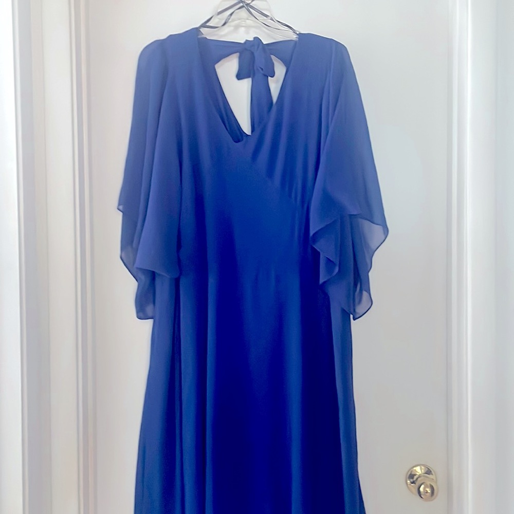 City Chic Blue High Low Tie Neck Maxi Dress